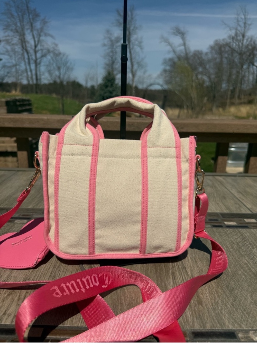 Juicy Couture NWT Embroidered Canvas Crossbody Bag w/Heart Pouch & Charms - Picture 3 of 10
